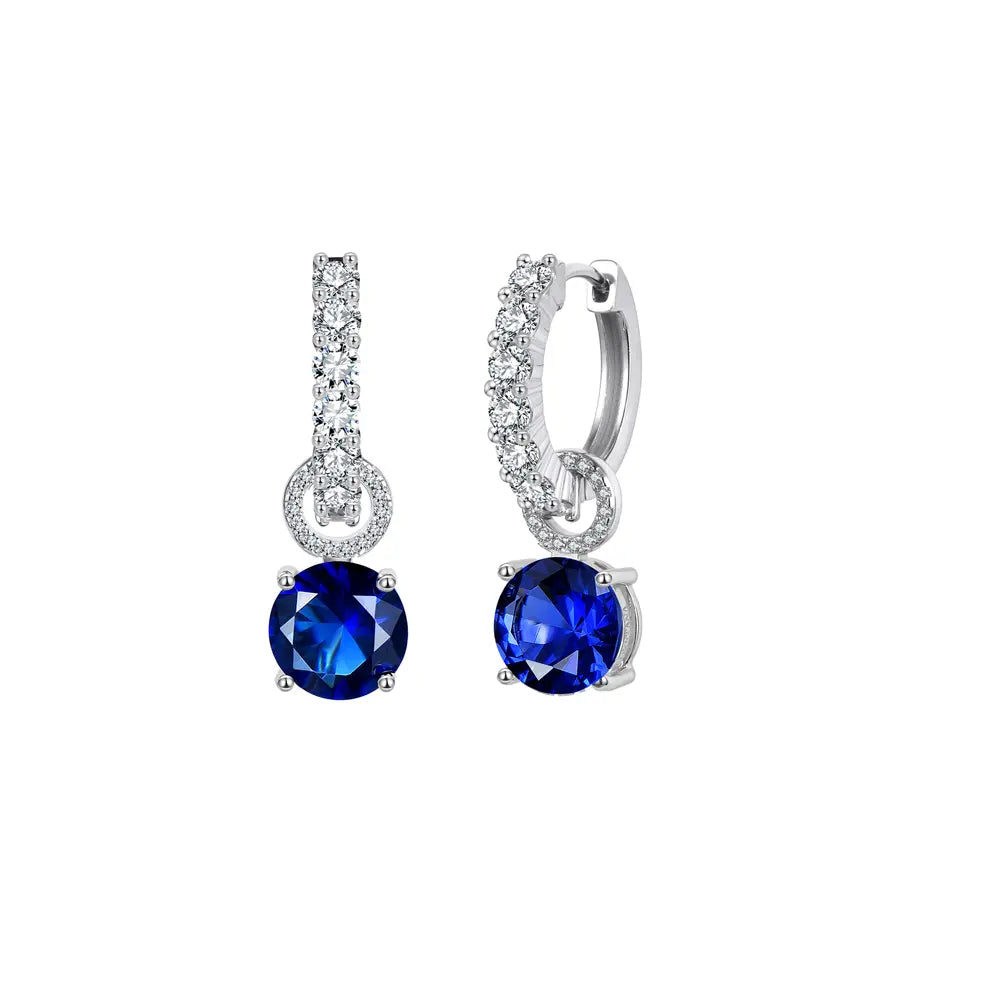 Close up of the 925 Silver Blue Halo Hoops highlighting the detachable 2-in-1 mechanism and the mirror-bright rhodium finish.