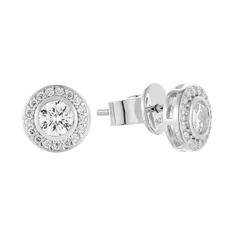 925 Silver Round Solitaire Studs in 925 sterling silver displayed on a white background showing their brilliant round-cut zirconia.
