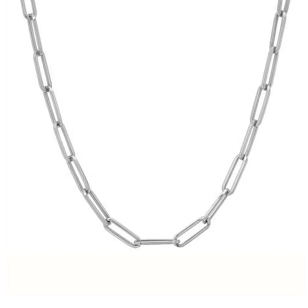925 sterling silver paperclip chain necklace with a rhodium finish